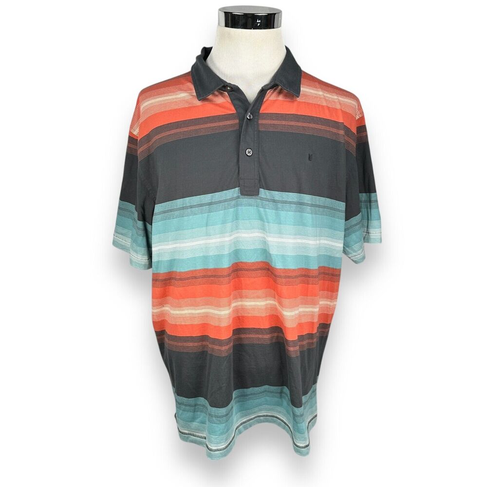 Linksoul Polo Shirt Mens 2XL XXL Blue Striped Golf Performance Pullover Cotton